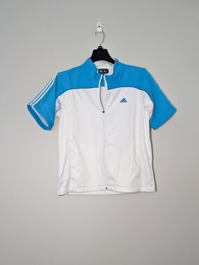 EUC Adidas Golf TaylorMade Japan Short Sleeve Zip Jacket Large White Blue Y2K